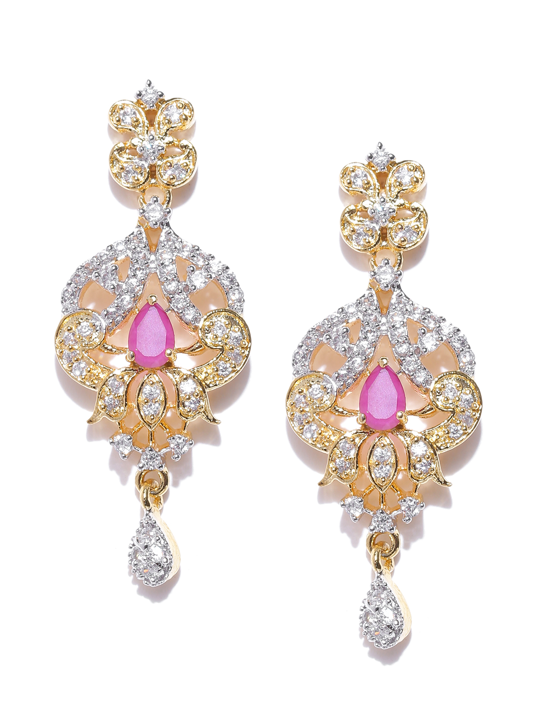 YouBella Gold-Plated Stone-Studded Drop Earrings